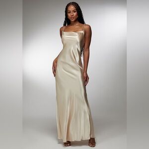 NWT | Bebe x Ciara | Satin Maxi Dress with Gold Chain Straps | Sz S